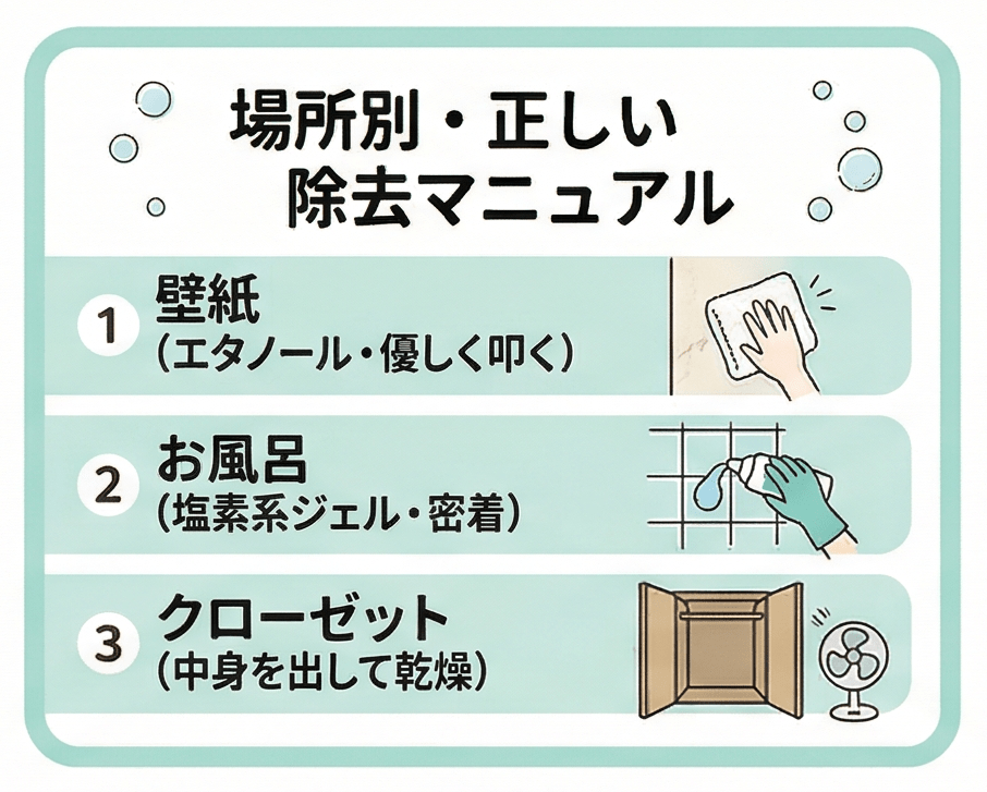 【場所別】壁紙・風呂・クローゼットのカビを除去する掃除手順