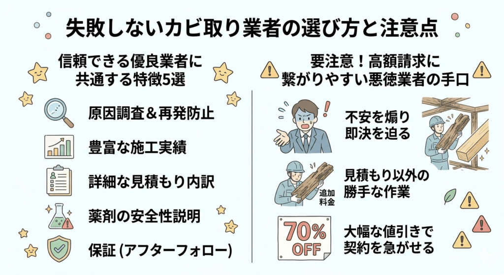 失敗しないカビ取り業者の選び方｜悪徳業者を見抜く5つのポイント