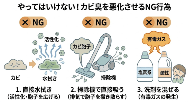 やってはいけない！カビ臭を悪化させるNGな掃除方法
