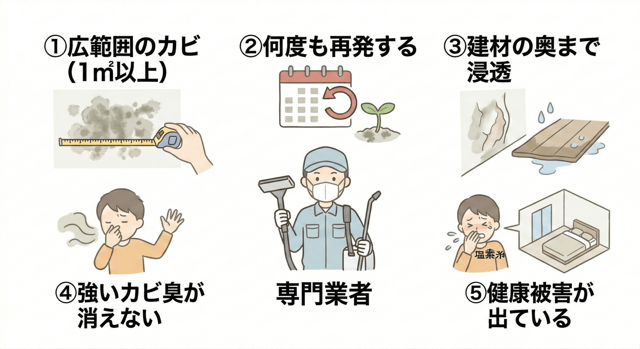 ここまで増えたらプロに相談。専門業者に依頼すべきカビの見分け方