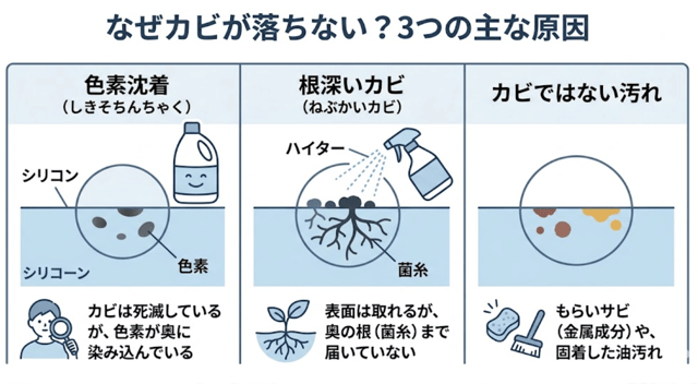 なぜ落ちない？考えられる原因は色素沈着か根深いカビ