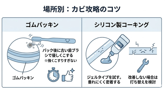 【場所別】ゴムパッキン・コーキングのカビを攻略するコツ