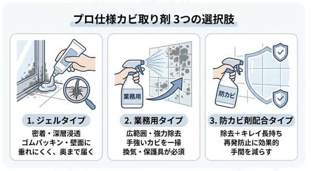 それでもダメなら試したいプロ仕様のカビ取り剤3選