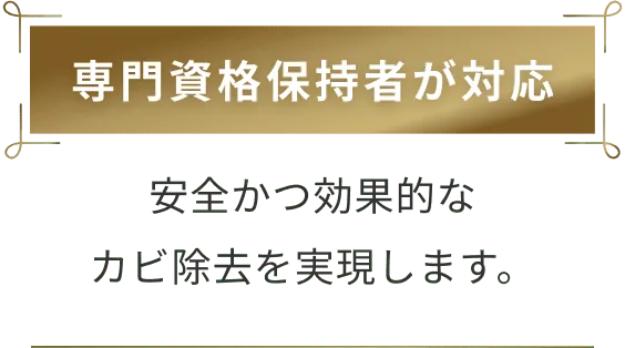 専門資格保持者が対応
安全かつ効果的なカビ除去を実現します。