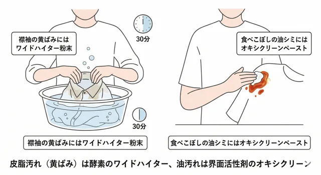 Yシャツの襟袖黄ばみや食べこぼしには？
